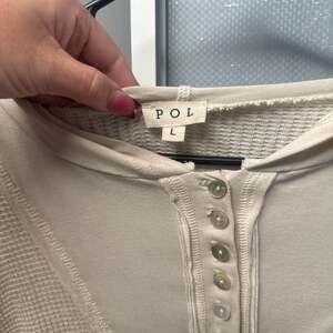 POL Clothing Beige Waffle Knit Mixed Media Hoodie Henley Top